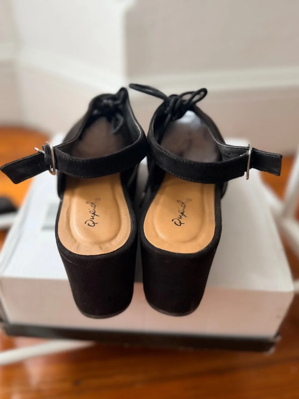 Black Platform Lace-Up Peep-Toe Sandals